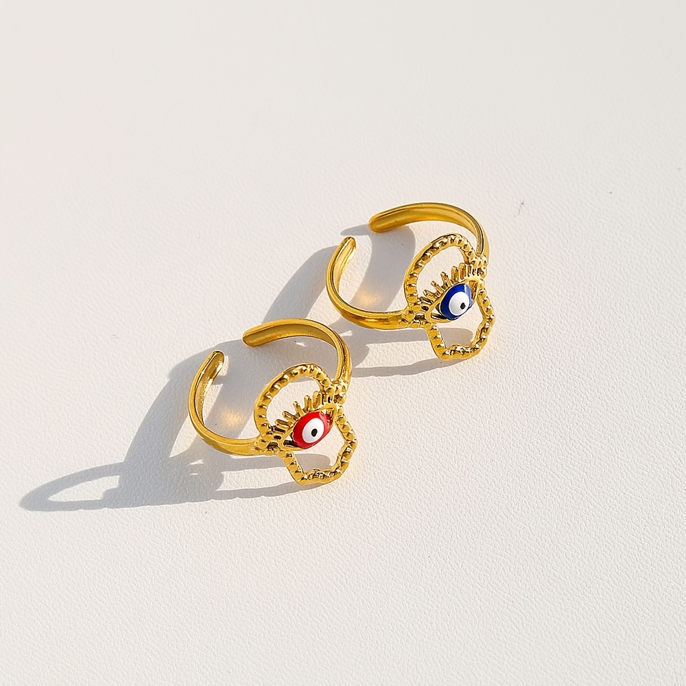 Vintage Red and Blue Evil Eye Open Ring, Unisex Adjustable